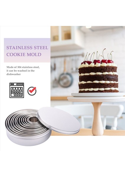 Kurabiye Bisküvi Kesici Seti, Yuvarlak Paslanmaz Çelik Hamur Işleri Çörek Hamur Işleri Için Yuvarlak Kutu ile 12 Adet (Yurt Dışından) fırsatları