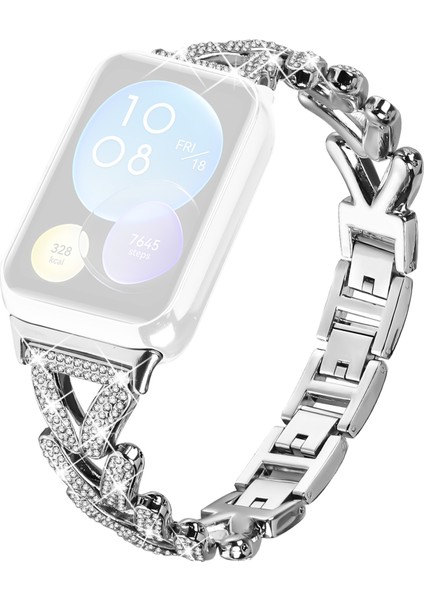 Xiaomi Akıllı Bileklik 8 Pro Saat Kayışı Için Çinko Alaşımlı Bükülmüş Saat Kayışı Yapay Elmas Dekoru - Gümüş (Yurt Dışından)