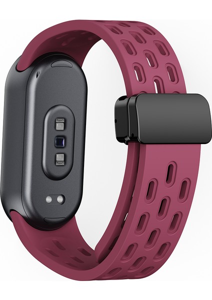 Xiaomi Akıllı Bileklik 9 Nfc/band 9/band 8 Içi Boş Nefes Alabilir Manyetik Tokalı Kayış - Şarap Kırmızısı Silikon Saat Kayışı (Yurt Dışından)