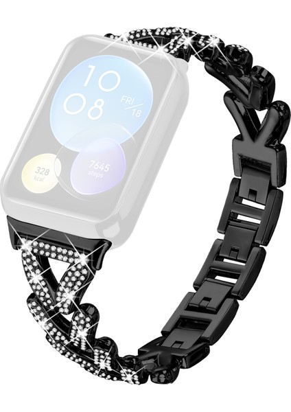 Xiaomi Akıllı Bileklik 8 Pro Saat Kayışı Için Çinko Alaşımlı Bükülmüş Saat Kayışı Yapay Elmas Dekoru - Siyah (Yurt Dışından)
