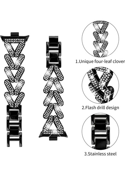 Xiaomi Akıllı Bileklik 8 Pro Saat Kayışı Için Çinko Alaşımlı Bükülmüş Saat Kayışı Yapay Elmas Dekoru - Siyah (Yurt Dışından) modelleri