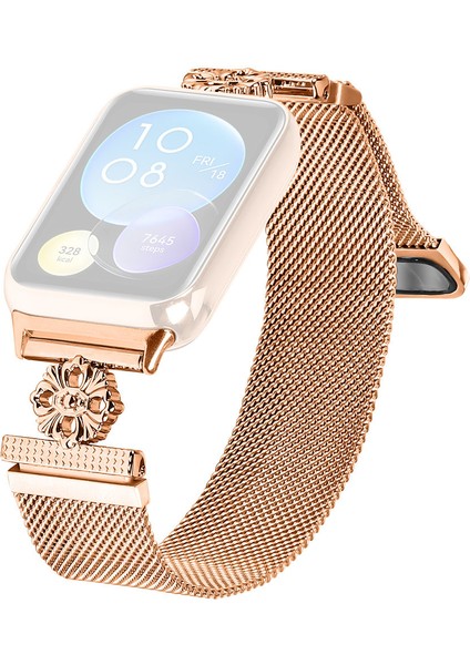 Xiaomi Redmi Watch 4 Milanese Bant Çiçek Paslanmaz Çelik Manyetik Örgü Saat Kayışı - Gül Altın (Yurt Dışından)