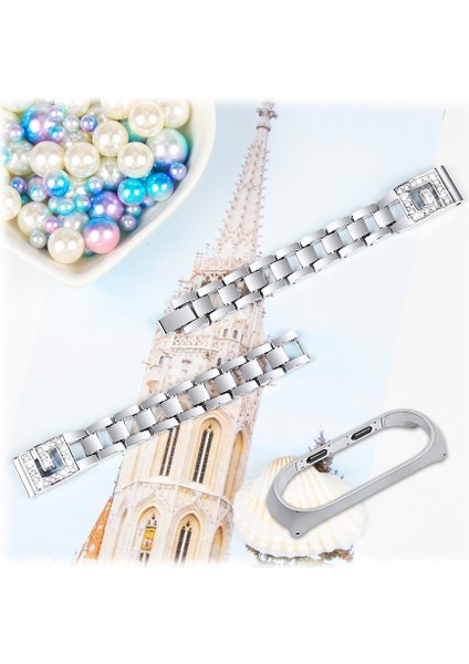 Xiaomi Mi Band 3/band 4 Için Yapay Elmas Dekorlu Paslanmaz Çelik Akıllı Bileklik Bandı - Gümüş (Yurt Dışından)