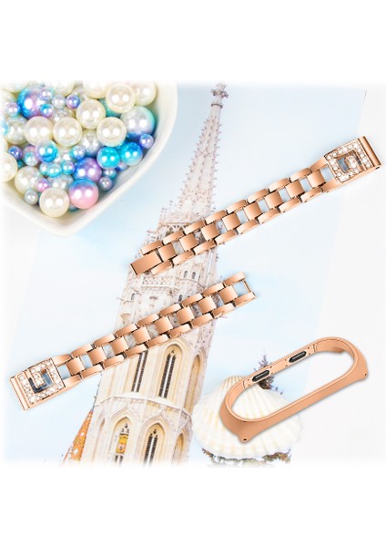 Xiaomi Mi Band 3/band 4 Için Yapay Elmas Dekorlu Paslanmaz Çelik Akıllı Bileklik Bandı - Altın (Yurt Dışından)