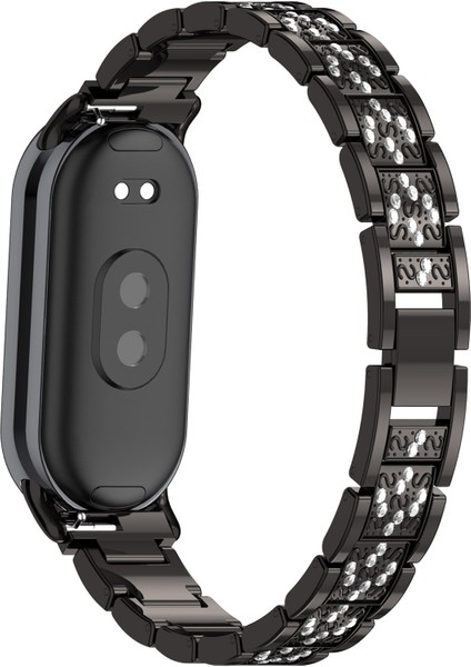 Xiaomi Akıllı Bileklik 9/9 Nfc/8/8 Nfc Saat Kayışı Için Yapay Elmas Dekorlu 3 Boncuklu Paslanmaz Çelik Bant-Siyah (Yurt Dışından)