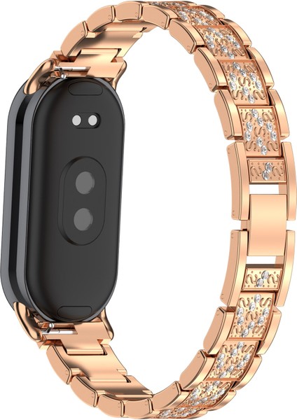 Xiaomi Akıllı Bileklik 9/9 Nfc/8/8 Nfc Saat Kayışı Için Yapay Elmas Dekorlu 3 Boncuklu Paslanmaz Çelik Bant - Gül Altın (Yurt Dışından)