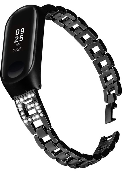 Xiaomi Mi Band 3/band 4 Için Yapay Elmas Dekorlu Paslanmaz Çelik Akıllı Bileklik Bandı - Siyah (Yurt Dışından) modelleri