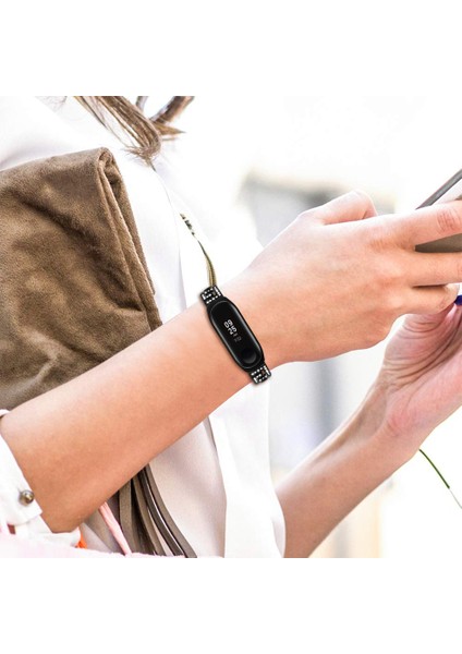 Xiaomi Mi Band 3/band 4 Için Yapay Elmas Dekorlu Paslanmaz Çelik Akıllı Bileklik Bandı - Siyah (Yurt Dışından) indirimleri