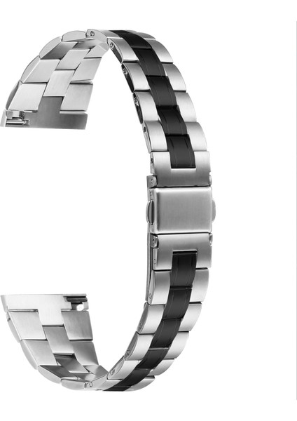 Xiaomi Watch Renkli Ultra Ince 3 Boncuklu Paslanmaz Çelik Bantlı Moda Akıllı Saat Kayışı - Gümüş + Siyah (Yurt Dışından)