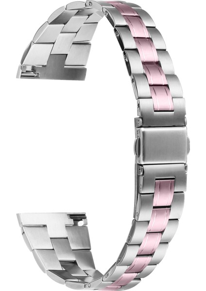 Xiaomi Watch Renkli Ultra Ince 3 Boncuklu Paslanmaz Çelik Bantlı Moda Akıllı Saat Kayışı - Gümüş + Gül Pembesi (Yurt Dışından)