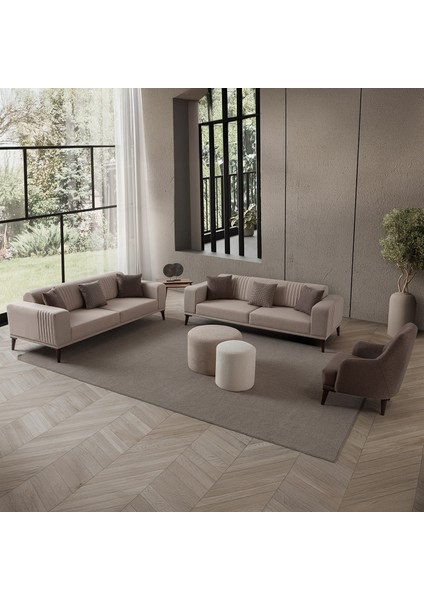 Regnar 3+3+1 Koltuk Takımı Sütlü Kahve + Kahverengi