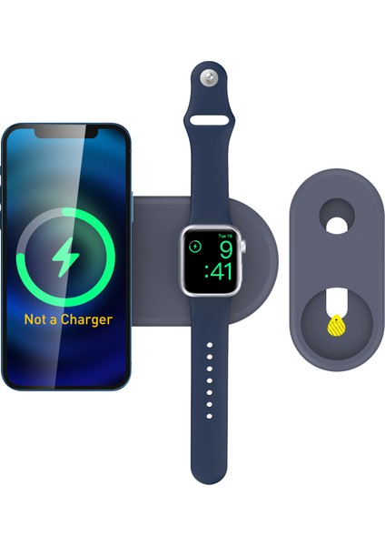 Ahastyle PT135 2'si 1 Arada Akıllı Saat Cep Telefonu Şarj Cihazı Silikon Kılıf Magsafe Şarj Matı Şarj Istasyonu Koruyucusu ile Uyumlu - Gece Mavisi (Yurt Dışından)