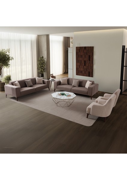 Regnar 3+1 Koltuk Takımı Kahverengi + Sütlü Kahve