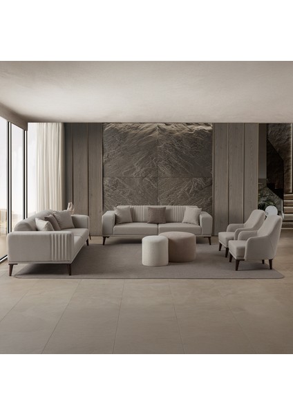 Regnar 3+3+1+1 Koltuk Takımı Sütlü Krem