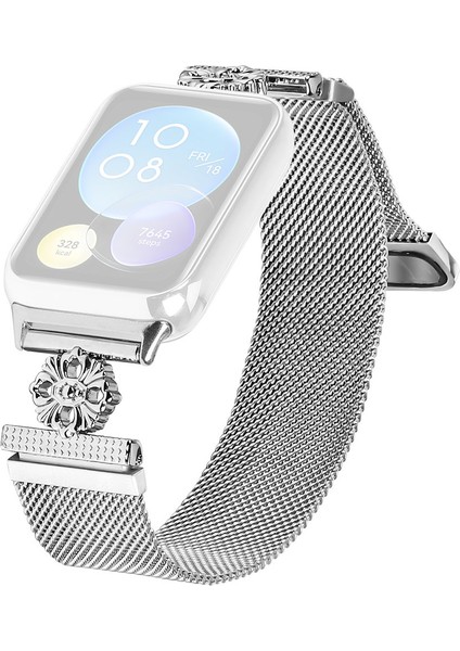 Xiaomi Redmi Watch 4 Milanese Bant Çiçek Paslanmaz Çelik Manyetik Örgü Saat Kayışı - Gümüş (Yurt Dışından)