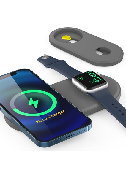 Ahastyle PT135 2'si 1 Arada Akıllı Saat Cep Telefonu Şarj Cihazı Silikon Kılıf Magsafe Şarj Matı Şarj Istasyonu Koruyucusu ile Uyumlu - Gri (Yurt Dışından) fiyatları