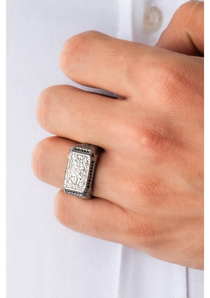 Tılsım Siyah Rodyum Kaplama Gümüş Erkek Yüzük fiyatları