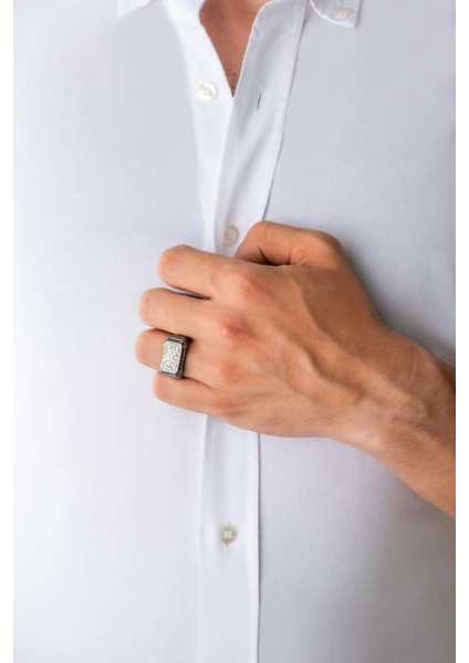 Tılsım Siyah Rodyum Kaplama Gümüş Erkek Yüzük fırsatları