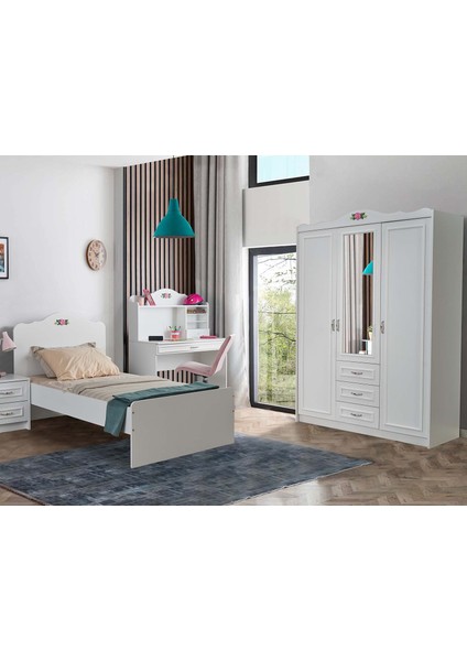 Flower 3 Kapaklı 3 Çekmeceli Aynalı Gardırop fiyatları