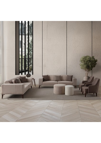 Regnar 3+3+1+1 Koltuk Takımı Sütlü Kahve + Kahverengi