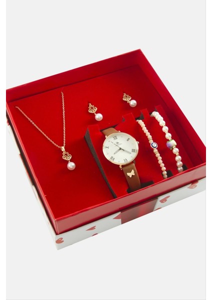 Kelebek Kayışlı Bayan Kol Saati ve Takı Seti Kombini