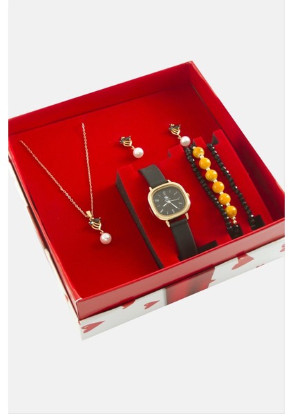 Kayışlı Bayan Kol Saati ve Takı Seti Kombini