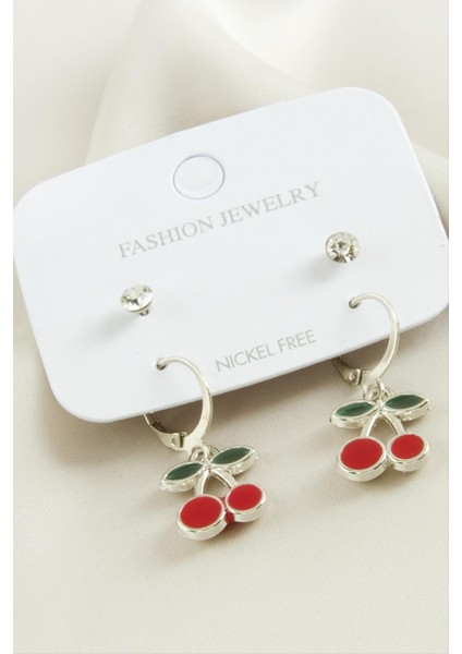 4 Adet Kiraz Taşlı Mineli Halka Küpe