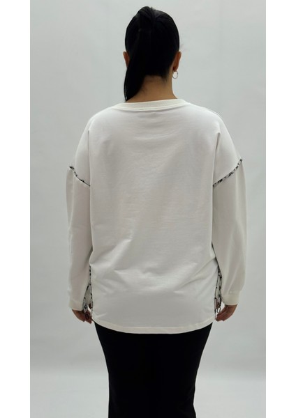 Büyük Beden Pamuklu Taşlı Uzun Kol Oversize Kadın Sweat fırsatları