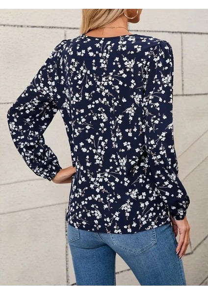 Kadın Uzun Kollu V Yakalı Çiçek Desenli Modal Bluz fırsatları