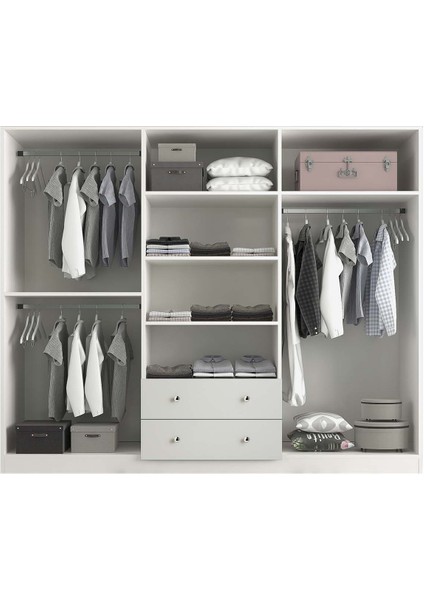 Smart 6 Kapaklı 2 Çekmeceli Beyaz Aynalı Gardırop (H 210 Cm) fiyatları