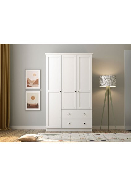 Smart 3 Kapaklı 2 Çekmeceli Gardırop Beyaz modelleri