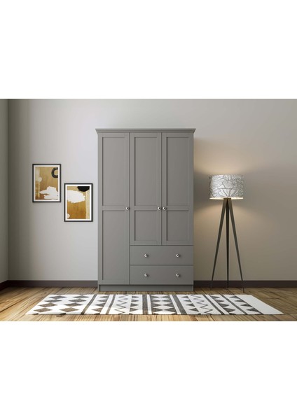 Smart 3 Kapaklı 2 Çekmeceli Gardırop Antrasit modelleri