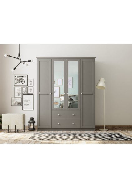 Smart 4 Kapaklı 2 Çekmeceli Antrasit Aynalı Gardırop modelleri