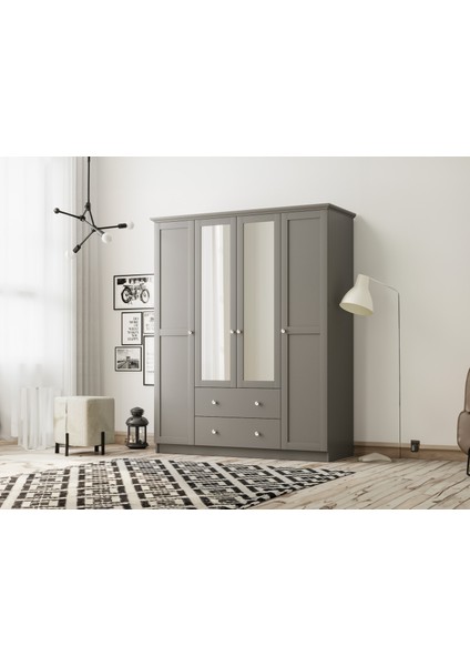 Smart 4 Kapaklı 2 Çekmeceli Antrasit Aynalı Gardırop fırsatları