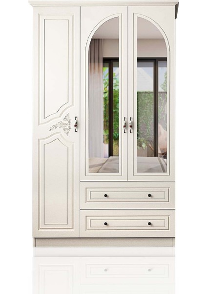 Tulipe 3 Kapaklı 2 Çekmeceli Aynalı Gardırop