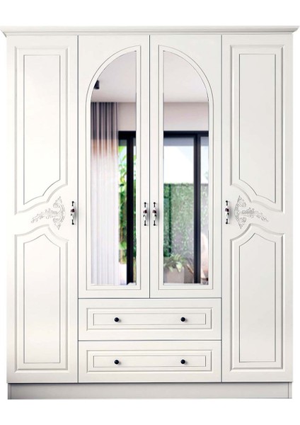 Tulipe 4 Kapaklı 2 Çekmeceli Aynalı Gardırop