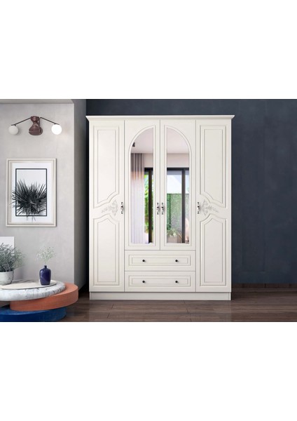 Tulipe 4 Kapaklı 2 Çekmeceli Aynalı Gardırop fırsatları