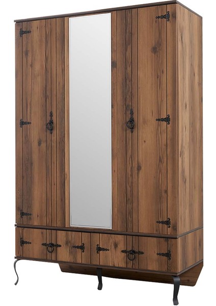 Truva 3 Kapaklı 2 Çekmeceli Aynalı Gardırop