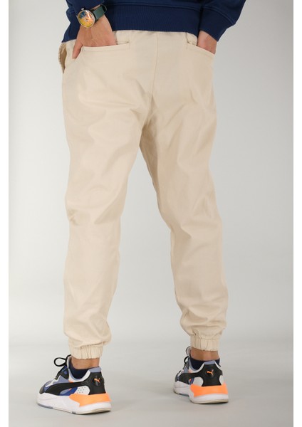 Erkek Bej Jogger Pantolon Rahat Kesim Pamuklu Lastikli Paça Ipli indirimleri