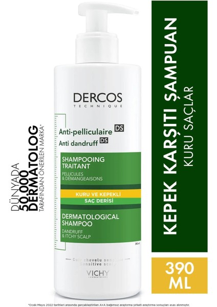 Vichy Dercos Anti-Dandruff Şampuan Kuru Saçlar Için Kepek Karşıtı 390 ml