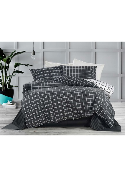 Cross Ranforce Çift Kişilik Nevresim Takımı %100 Pamuk Füme