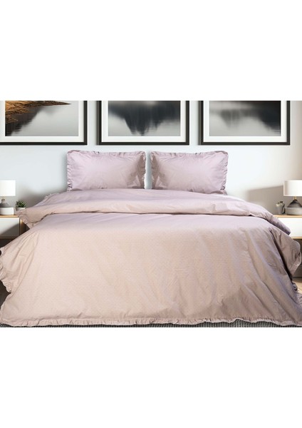 Point Çift Kişilik Nevresim Seti %100 Pamuk Fırfırlı Taş