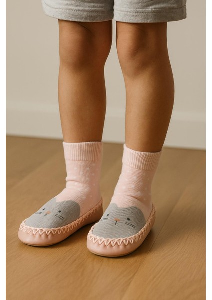 Çocuk Makosen Soket Çorap Patik Panduf – Kaydırmaz Ev & Anaokulu Ayakkabısı Pembe