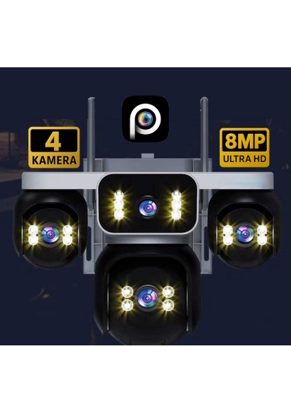 HiEasy 4 Kameralı 8MP NVR Güvenlik Seti (256GB SSD Dahil) – 4K AOV PTZ Kontrol H.265+ 7/24 Kayıt