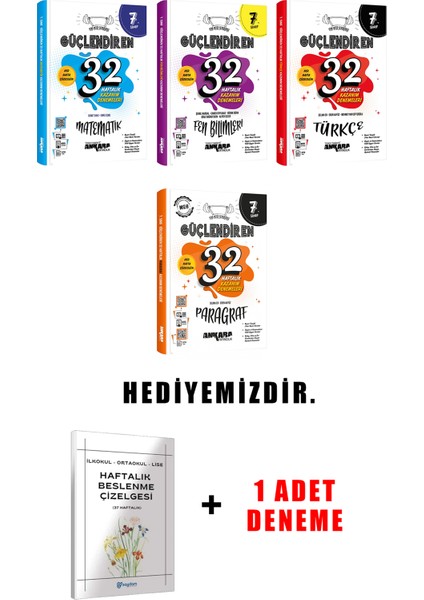 7.sınıf Güçlendiren 32 Haftalık Deneme 4'lü Set (Güncel Marif Model) fiyatları