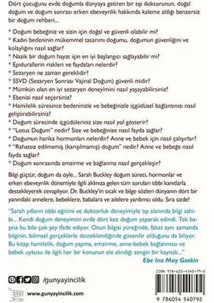 Nazik Doğum Şefkatli Annelik Dr. Sarah J. Buckley 400 Sayfa Türkçe Kitap fırsatları