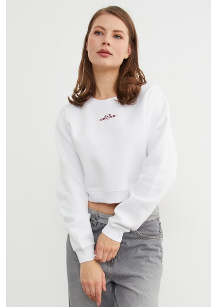 3 Iplik Ayıcık Nakışlı Crop Sweatshirt fiyatları