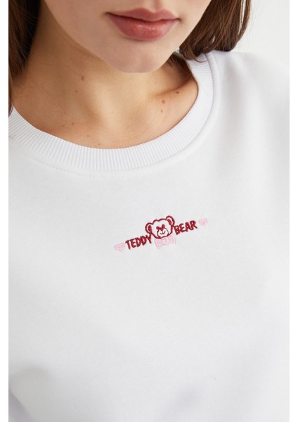 3 Iplik Ayıcık Nakışlı Crop Sweatshirt indirimleri