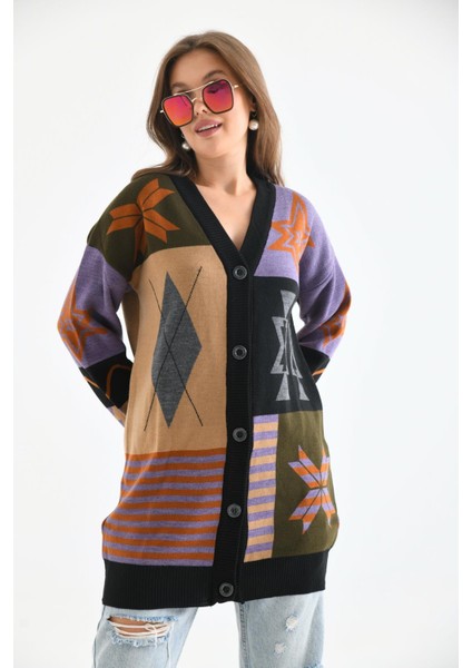 Women Ftz Women Kadın Etnik Desen Hırka Siyah 21-6313