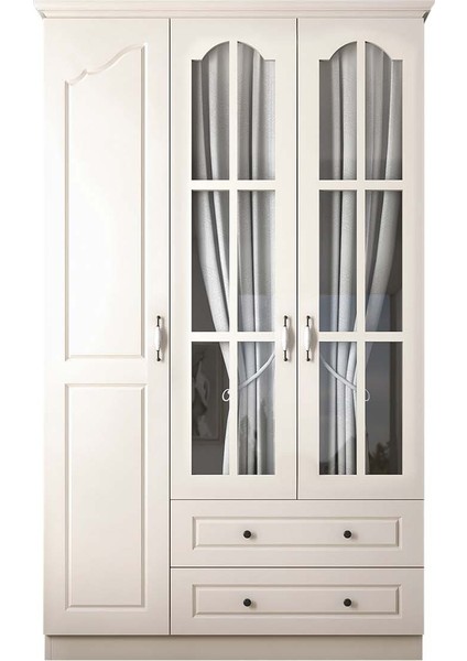 Venita Camlı 3 Kapaklı 2 Çekmeceli Gardırop